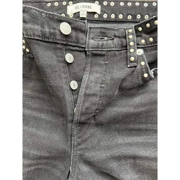 Re/Done Studded Mid Rise Wide Leg Pants - Size 26 - Washed Black - Picture 9 of 10